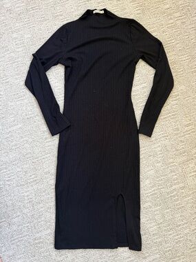 Pinkblush Black Ribbed Long Sleeve Midi Dress (maternity)